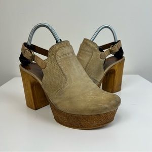 MJUS Platform Leather Wooden Heeled Clogs Size 40